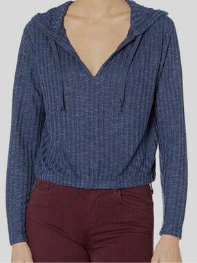 RVCA Navy Ribbed V-Neck Hoodie